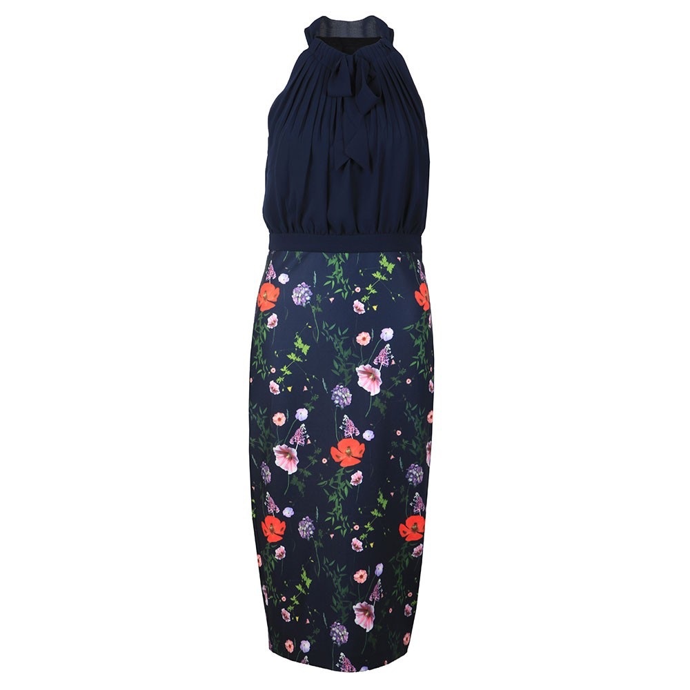 Ted Baker Dress | Shimma Halter Neck Pleated Blue Spring Floral Dress Sz 1